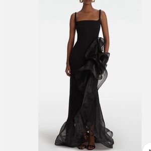 Black Ruffle-Accent Maxi Dress